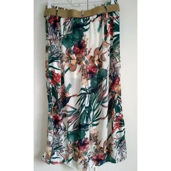 Crossroads Womens Pants Wide Split Leg Belt Tropical Floral Plus Sz 16 RRP$69.99 - Picture 3 of 9